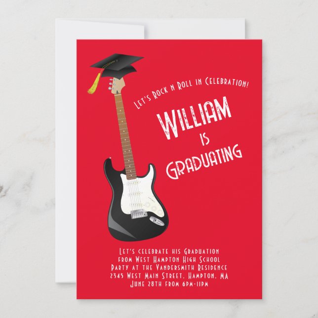 Graduierungsparty für Electric Gitarre Rock Einladung (Vorderseite)