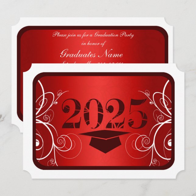 Graduierungsparty für Rot und Weiß Einladung (Vorne/Hinten)