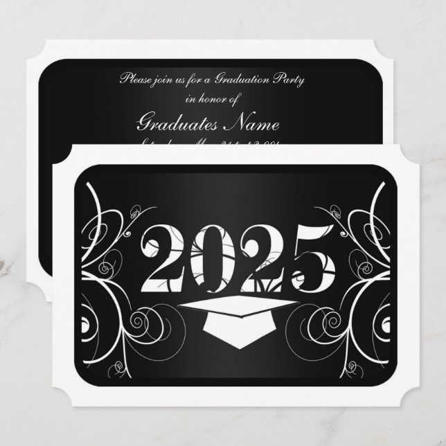Graduierungsparty für Schwarz und Weiß Einladung (Vorne/Hinten)