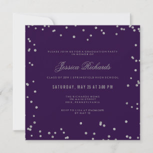Graduierungsparty Glam Lila und Silver Confetti Einladung