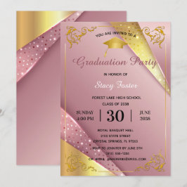 Graduierungsparty - glänzend rosa Satin-Blüh Einladung