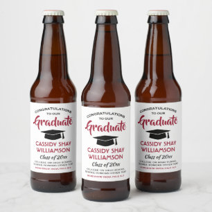 Graduierungsparty Glückwunschs Moderne Rot Weiß un Bierflaschenetikett