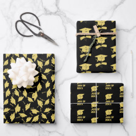 Graduierungsparty Gold Caps auf Black Gift Wrap Geschenkpapier Set