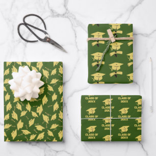 Graduierungsparty Gold Caps auf Green Gift Wrap Geschenkpapier Set