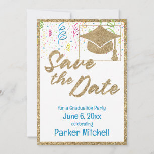 Graduierungsparty Gold Glitzer Save the Date Einladung