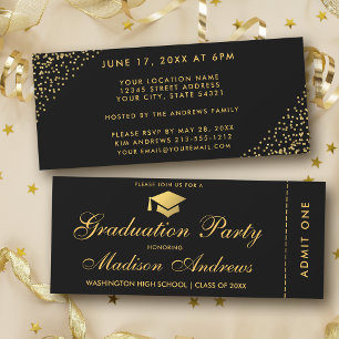 Graduierungsparty Gold Ticket Glitzer Einladung S