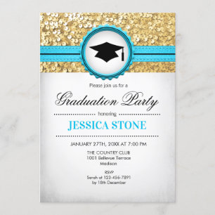 Graduierungsparty - Gold Türkis Weiß Einladung