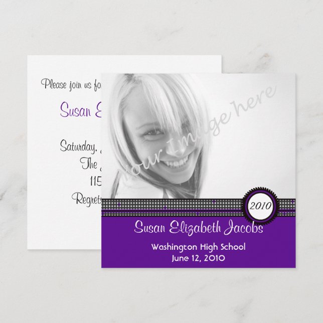 Graduierungsparty im Lila- und Schwarzladen Einladung (Vorne/Hinten)