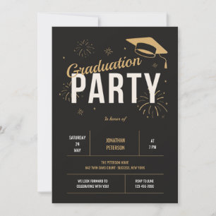Graduierungsparty in Gold und Schwarz Einladung