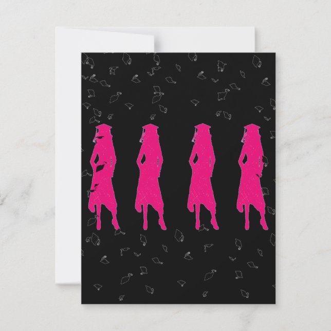 Graduierungsparty in Schwarz und Heiß Rosa Einladung (Vorderseite)