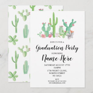 Graduierungsparty lädt Cactus Aquarelldruck ein Einladung