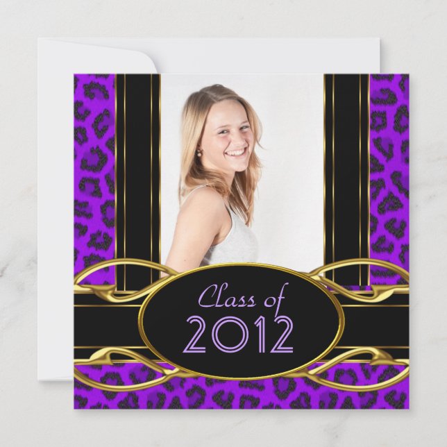 Graduierungsparty Lila Leopard Gold Girl Einladung (Vorderseite)