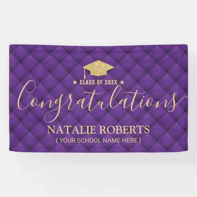 Graduierungsparty Luxury Lila & Gold Banner (Horizontal)