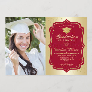Graduierungsparty mit Foto - Gold Red Einladung