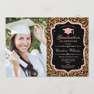 Graduierungsparty mit Foto - Rose Gold Leopard Einladung