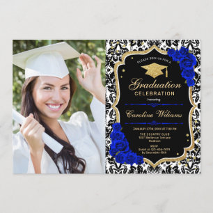Graduierungsparty mit Foto - Royal Blue Gold Einladung