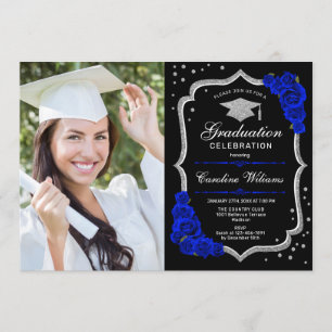 Graduierungsparty mit Foto - Royal Blue Silver Einladung