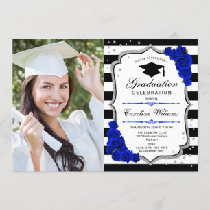 Graduierungsparty mit Foto - Silver Royal Blue Einladung