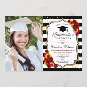 Graduierungsparty mit Foto - Sonnenblumen Rose Einladung