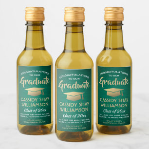 Graduierungsparty mit grünem Gold und weißem Mini Weinetikett