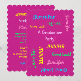 Graduierungsparty, Personalisiert-heiß-rosa, zwei  Einladung