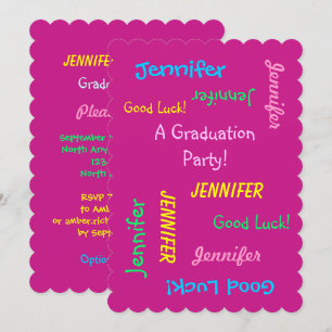 Graduierungsparty, Personalisiert-heiß-rosa, zwei  Einladung