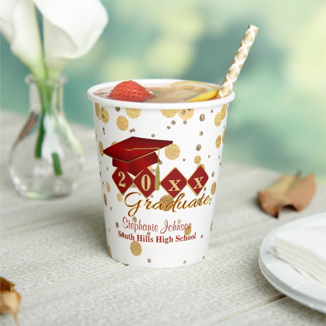 Graduierungsparty Red & Gold Confetti Paper Cup Pappbecher (In Situ)