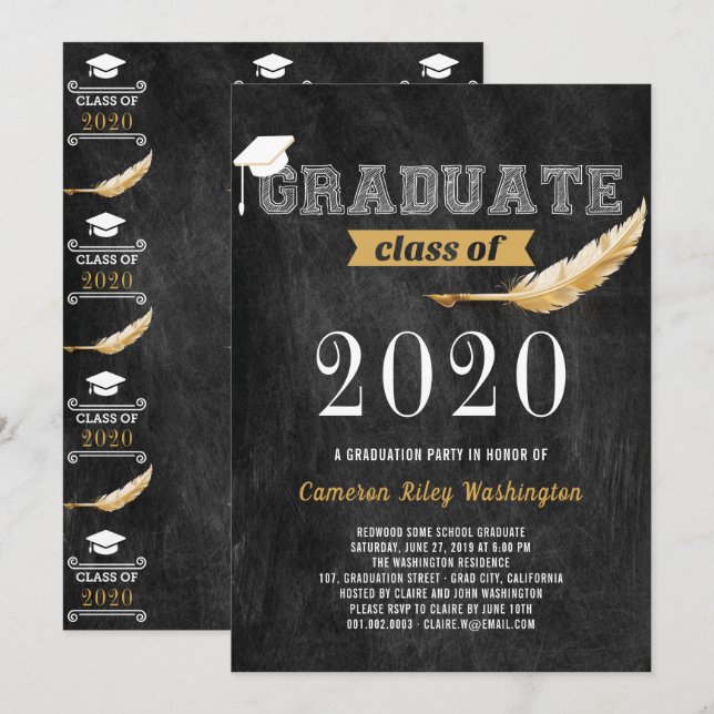 Graduierungsparty Retro-Chalkboard Einladung (Vorne/Hinten)
