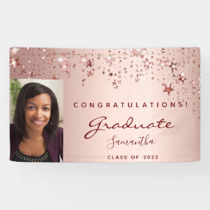 Graduierungsparty Rose Goldene Sterne Foto Banner