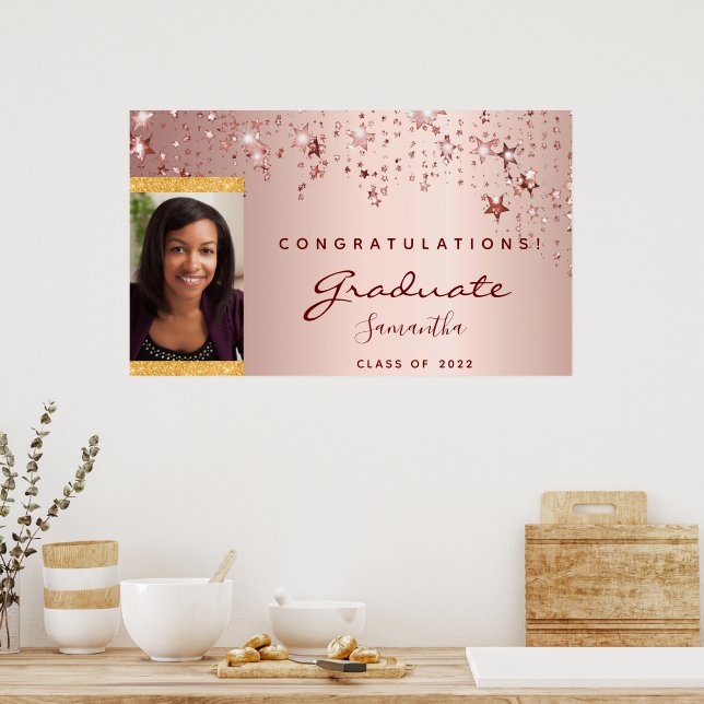 Graduierungsparty Rose Goldene Sterne Foto Poster (Küche)