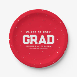 Graduierungsparty Roter Sportgrad Name Pappteller