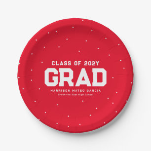 Graduierungsparty Roter Sportgrad Name Pappteller