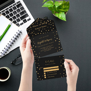 Graduierungsparty schwarze goldene Sterne Party UA All In One Einladung