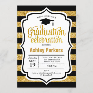 Graduierungsparty - Schwarze Streifen aus Gold Einladung