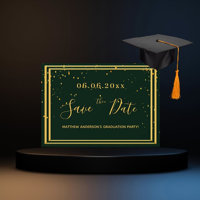 Graduierungsparty smaragdgrünes Gold Save the Date (Von Creator hochgeladen)