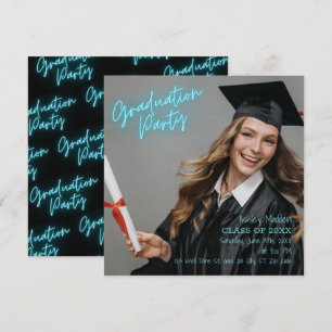 Graduierungsparty Türkis Neon Moderne Einladung