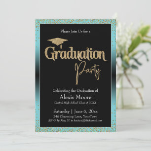 Graduierungsparty Türkis Ombre Confetti Einladung