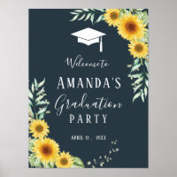 Graduierungsparty unterzeichnet Sonnenblumen blaue