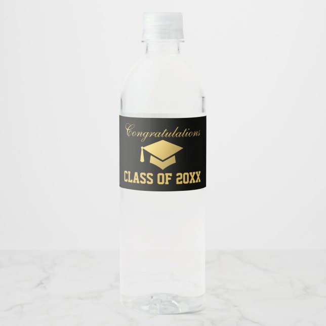 Graduierungsparty Wasser Flaschen Labels Black Gol (Vorderseite)