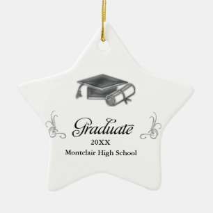 Graduierungspauschale und Diploma Black & Silver 3 Keramik Ornament