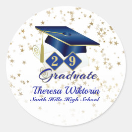 Graduierungsstufe Party Blue Gold Personalisierte  Runder Aufkleber