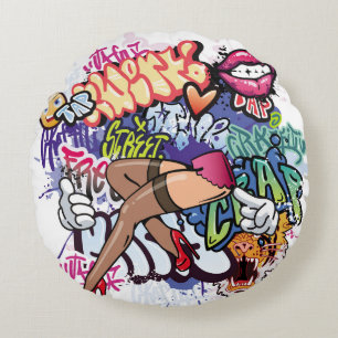 Graffiti-Abbildung mit Graffiti-Buchstaben Rundes Kissen
