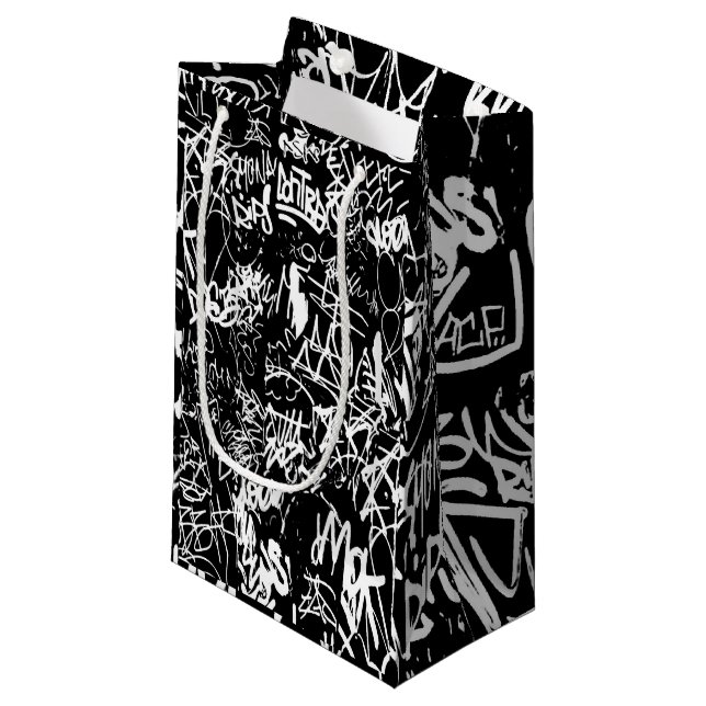 Graffiti Abstrakt Collage Print Pattern Kleine Geschenktüte (Vorderseite Schrägansicht)