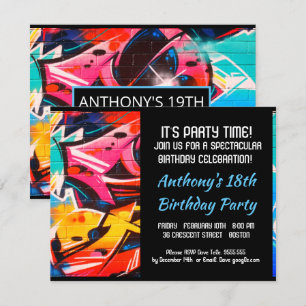 Graffiti-abstraktes Blau beschriftet Einladung