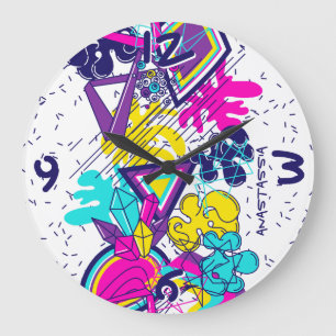 Graffiti abstraktes Farbmuster mit Ihrem Namen Große Wanduhr