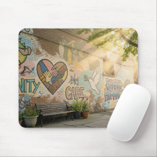 Graffiti auf einer Ziegelmauer Humanity-Mural Mousepad