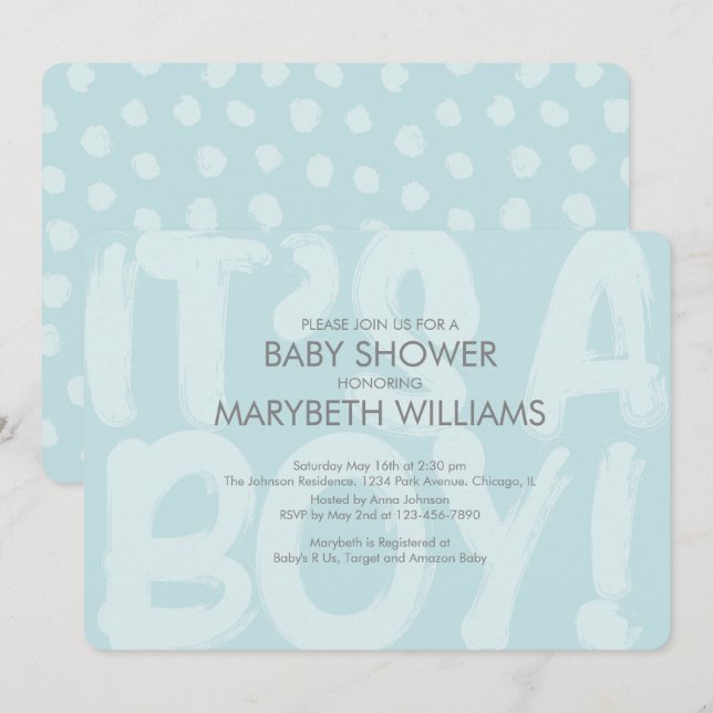 Graffiti Baby shower bleu Invitation (Devant / Derrière)