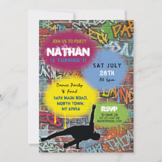 Graffiti Birthday Party Art Dance Spray Paint Einladung