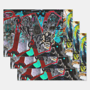 Graffiti Black Red Urban Street Wall Art Geschenkpapier Set