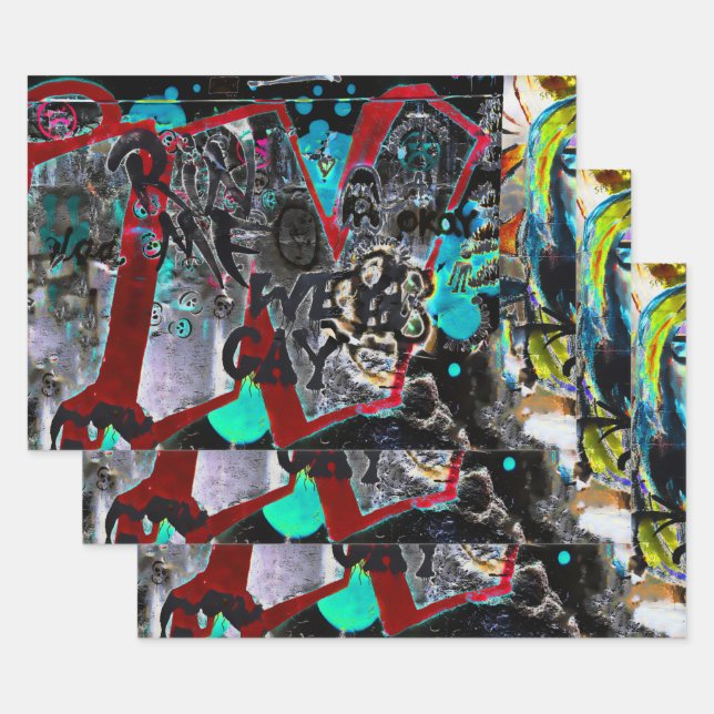 Graffiti Black Red Urban Street Wall Art Geschenkpapier Set (Set)